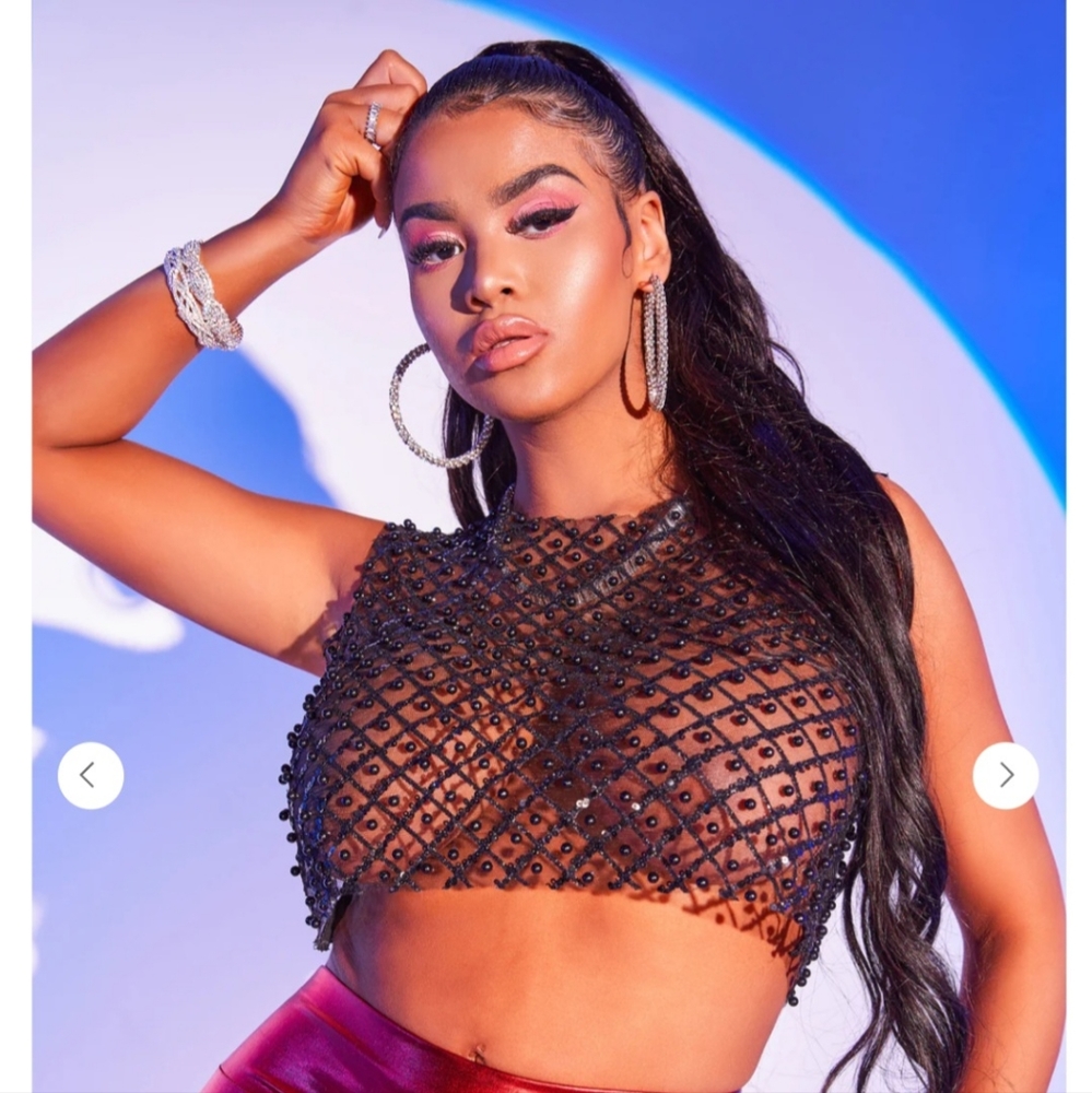 Rockstar Original mesh sequins crop top
